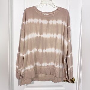 Lucky Brand Tie-Dye High Low Pullover Sweatshirt Dusty Rose and White L